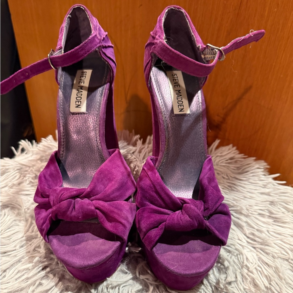Steve Madden Get Real Purple Heels with Bow‎ Detail